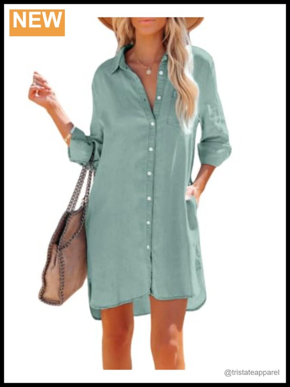 Women's Denim Oversized Button Down Shirt Dress with Pockets Long Sleeve Tunic